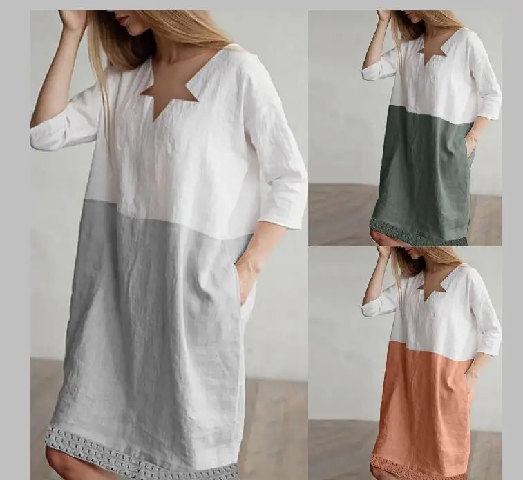 

Autumn New Fashion Stitching Contrast Color Five-point Sleeve Round Neck Loose Star Dress Female Ropa Mujer Verano 2019 Modis