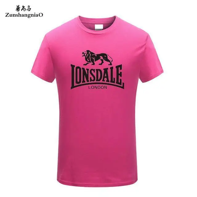 Летние футболки из хлопка, Забавные футболки с коротким рукавом, мужские Модные брендовые футболки с принтом LONSDALE для женщин и мужчин - Цвет: Rose red-H