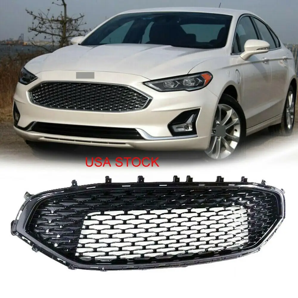 by AutoModed Honeycomb Mesh Glossy Black ABS Front Upper And Lower Bumper Grille Replacement For 2019 2020 Ford Fusion 
