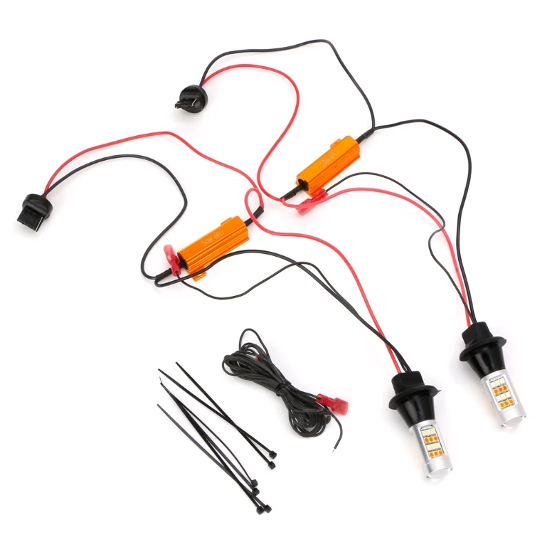 

2pc T20 7440 42-LED 2835 50W Dual-Color Switchback LED DRL Turn Signal Light Kit Hot Sale