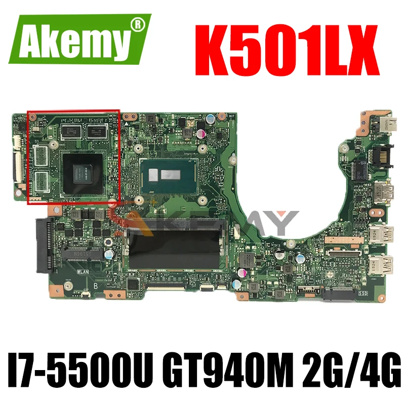 Akemy K501LX материнская плата для ноутбука ASUS K501LB K501L оригинальная 4GB-RAM I7-5500U GT940M 2G/4 г