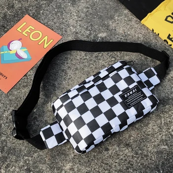 

Waist Bag Women Men Canvas Waist Belt Bag Fanny Pack Boy Lattice Street Casual Chest Pack Travel Bag Cellphone Purses For Female