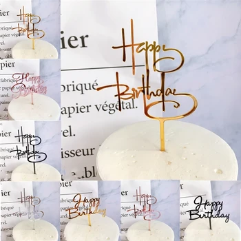 

Creative Wordart Cake Topper Happy Birthday Acrylic Cake Toppers for Birthday Party Cake Decor Cupcake Flags Party Supplies