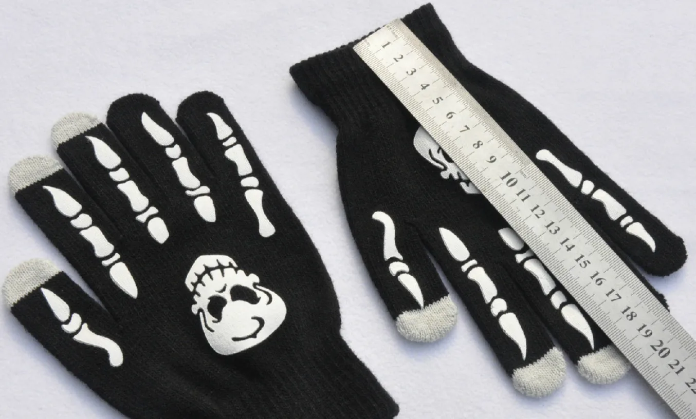 Перчатки для пеших прогулок на Хеллоуин, с изображением черепа, головы призрака, лапы, флуоресцентные Серебристые рукавицы, вязаные рукавицы для велоспорта на открытом воздухе