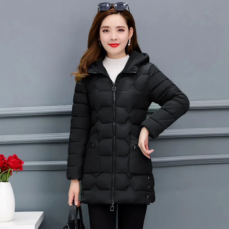 

Mid-length Simple Warm Cotton Coat 2019 New Style Korean-style Slim Fit Slimming Commuting Versatile Fashion Cotton Overcoat