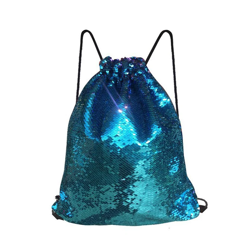 Blue-Purple1 Сумка на шнурке с блестками и русалочкой, рождественские подарки, двусторонний рюкзак с блестками, вечерние подарки для девочек, подарок на день рождения, индивидуальный подарок - Цвет: Blue-Purple1