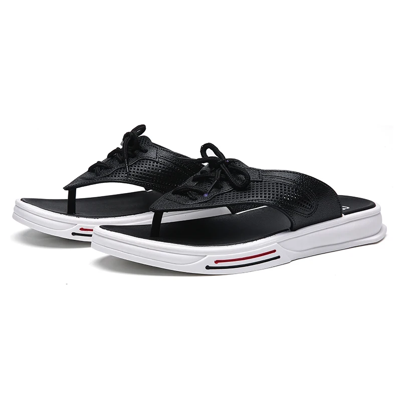 Mens Summer Fashion Lace Up Flip Flops Man Casual Soft Lightweight Beach Outdoor Slippers Male Nonslip Home Shoes