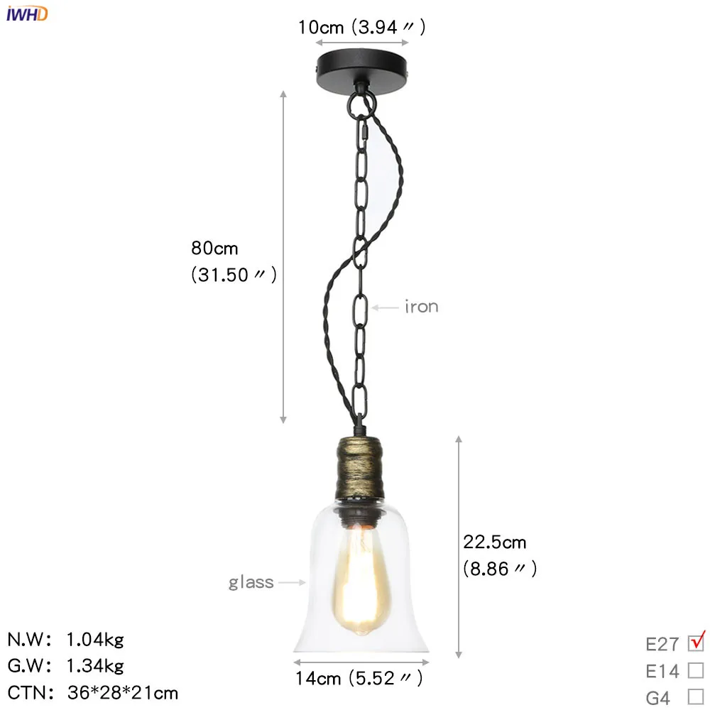 IWHD цепь железный металлический светодиодный подвесной светильник для столовой гостиной Лофт промышленный Декор винтажный подвесной висячий светильник - Цвет корпуса: Edison