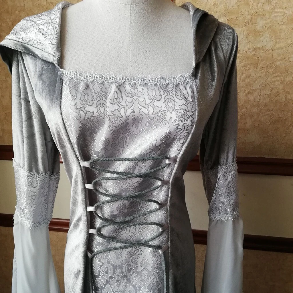 FREE OSTRICH Medieval Dress Gown Robe Palace Princess Dress Adults Vintage Evening Hooded Long Sexy Party Halloween Costume 1014