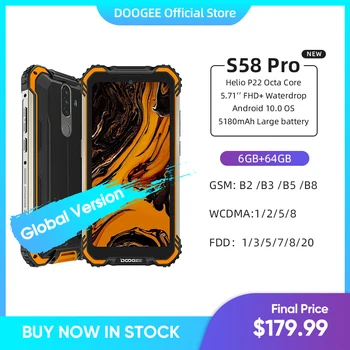 Перейти на Алиэкспресс и купить Смартфон DOOGEE S58 Pro, IP68/IP69K, 5180 мАч, 5,71 дюйма, 6 + 64 ГБ, Android 10, NFC