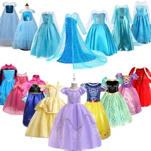 Платье принцессы Эльзы для девочек; детская одежда Рапунцель; карнавальный костюм Авроры, Белль, Софии; детская Карнавальная одежда для рождественской вечеринки