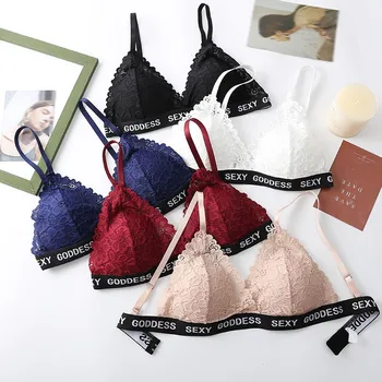 

French Style Bralette Seamless Deep V Lace Bra Wireless Thin Underwear Sexy Soft Triangle Cup Push Up Bras For Women