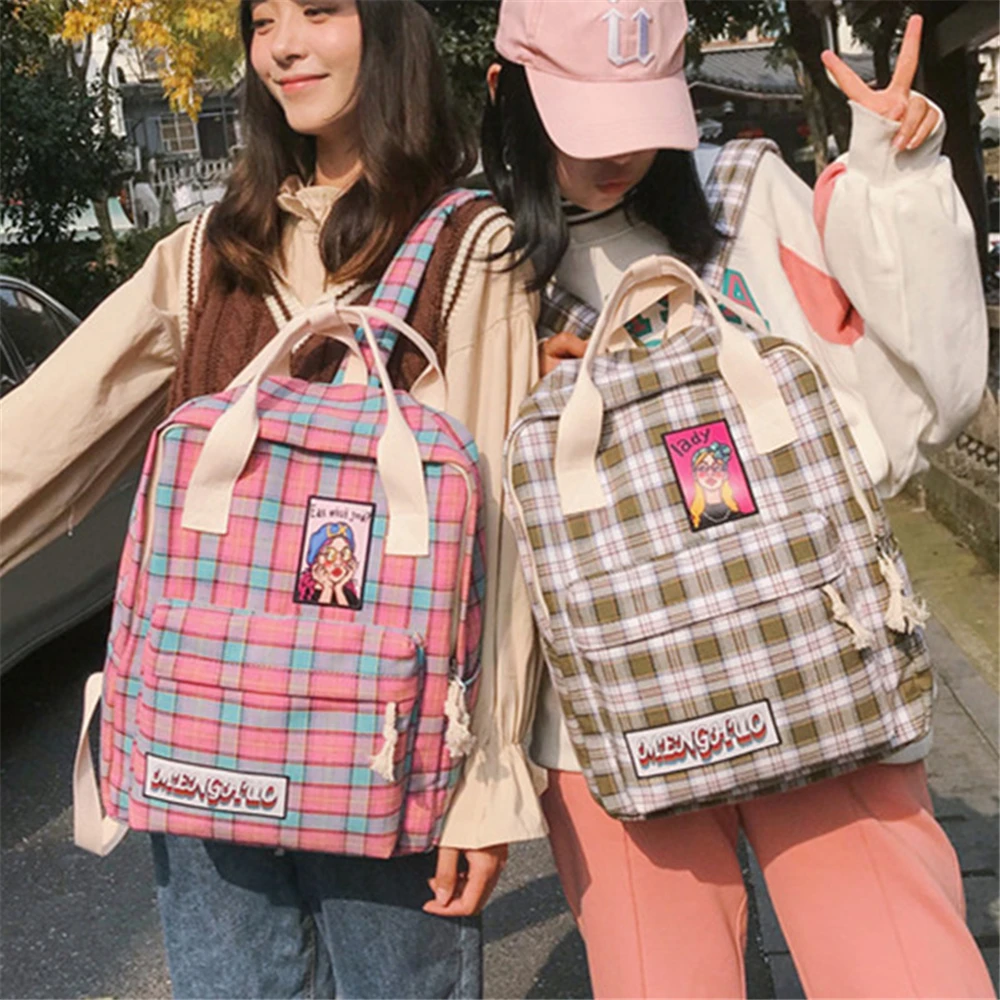 

B02101 Plaid Design Backpack For Women Men Rucksack Harajuku Style School Students Shoulder Bag Cotton Book Bag Travel Backpacks