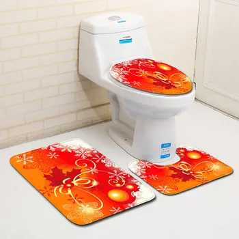 

Christmas 3Pcs Set Bath Mat Non-Slip Bathroom Rugs Water Absorption Doormats Home Decoration Carpet Toilet seat Cover