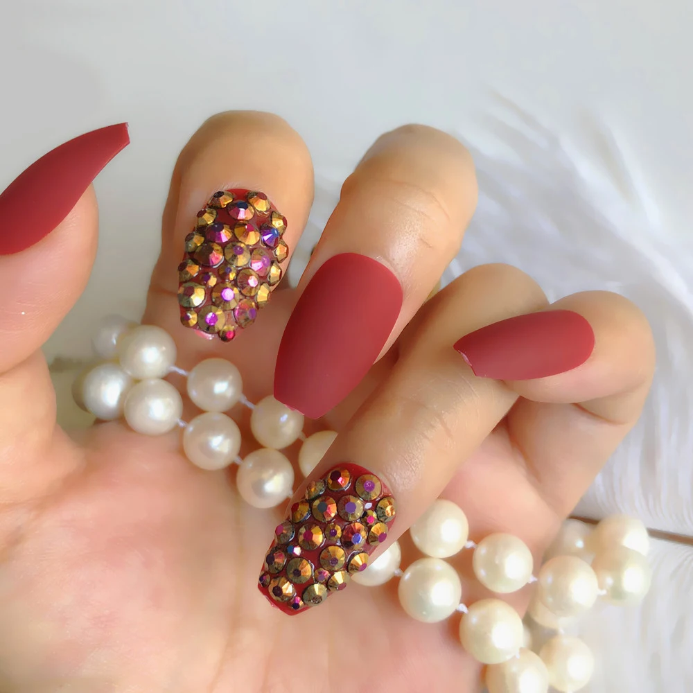 Press On Nails Bling Custom Full Rhinestones Decoration Design