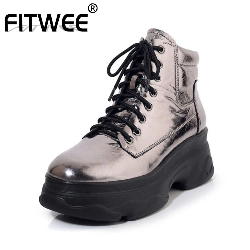 

FITWEE Woman Real Leather Thick Bottom Cross Strap Motorcycle Boots Platform Sexy Fashion Ankle Boots Short Botas Size 34-39