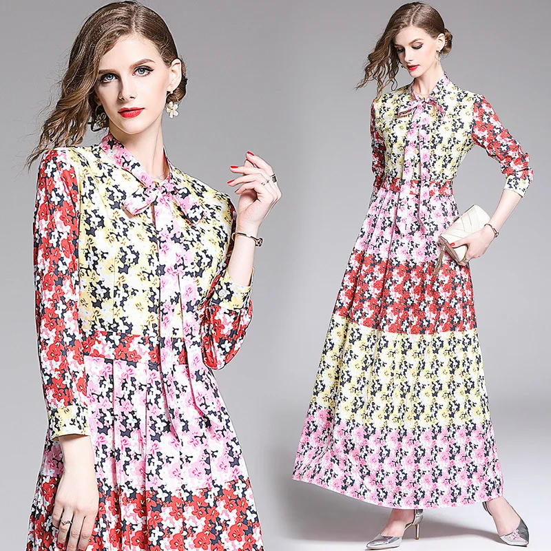 

Photo Shoot 2019 Europe And America Fashion Slim Fit Slimming Versatile Positioning Printed Ozhouzhan Autumn Dress