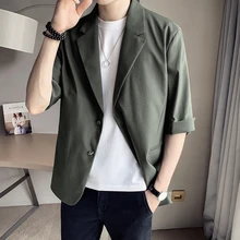 

FAKUNTN Legible Casual Blazer Men Solid Suit Coat for Male 2021 Spring Summer New Loose Blazers for Men