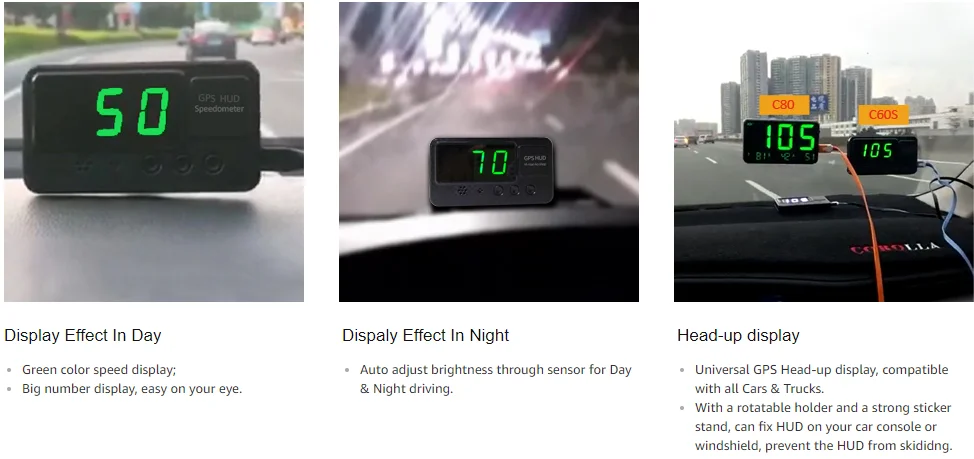 Universal GPS HUD Speedometer Odometer Car Digital Speed Display MPH Over Speed Alarm Car Clock for All Vehicles C60S