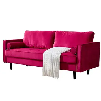 

Mid-Century Modern Velvet fabric Bench Sectional Couch Sofa, 79"W Red