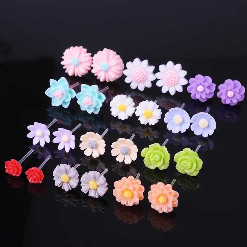 8Seasons New Fashion Colorful Rose Chrysanthemum Flower Plastic Stud Earrings Set For Women Party Club Earrings Jewelry,1Set