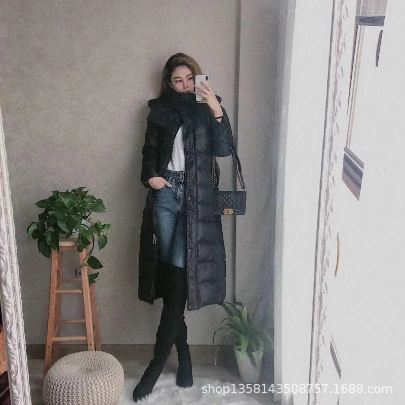 Новинка, стильный тонкий пуховик в Корейском стиле, Женское пальто средней длины с капюшоном