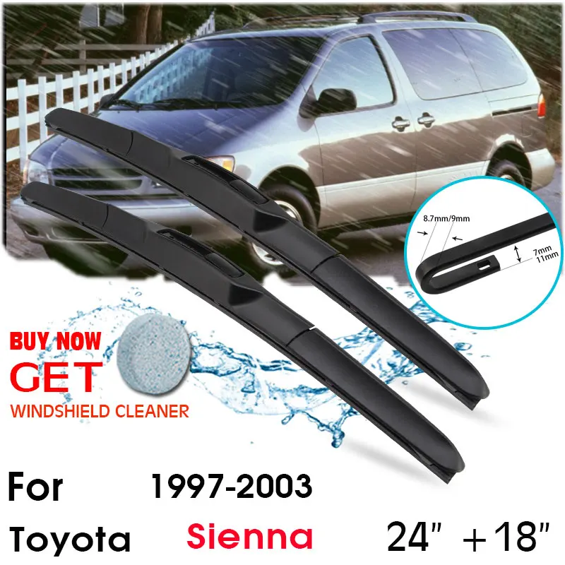 

Car Wiper Blade Front Window Windshield Rubber Silicon Refill Wipers For Toyota Sienna 1997-2003 LHD/RHD 24"+18" Car Accessories