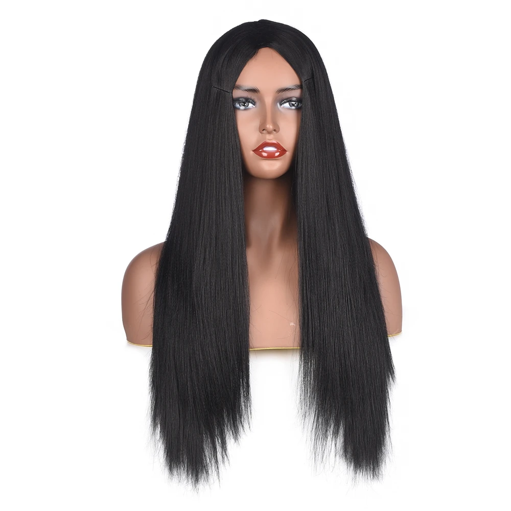 

24inches Straight Black Wig Middle Part Synthetic Super Long Wigs Heat Resistant Fiber Synthetic Hair Wig