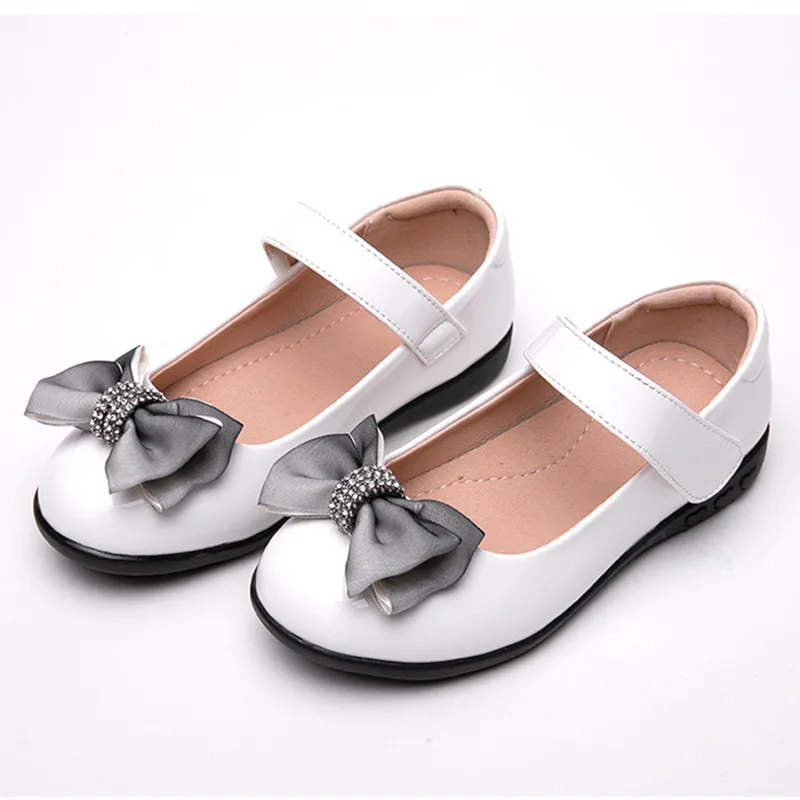 School Black Leather Shoes Girls Bow Princess Shoes Children's Student Dance Performance
