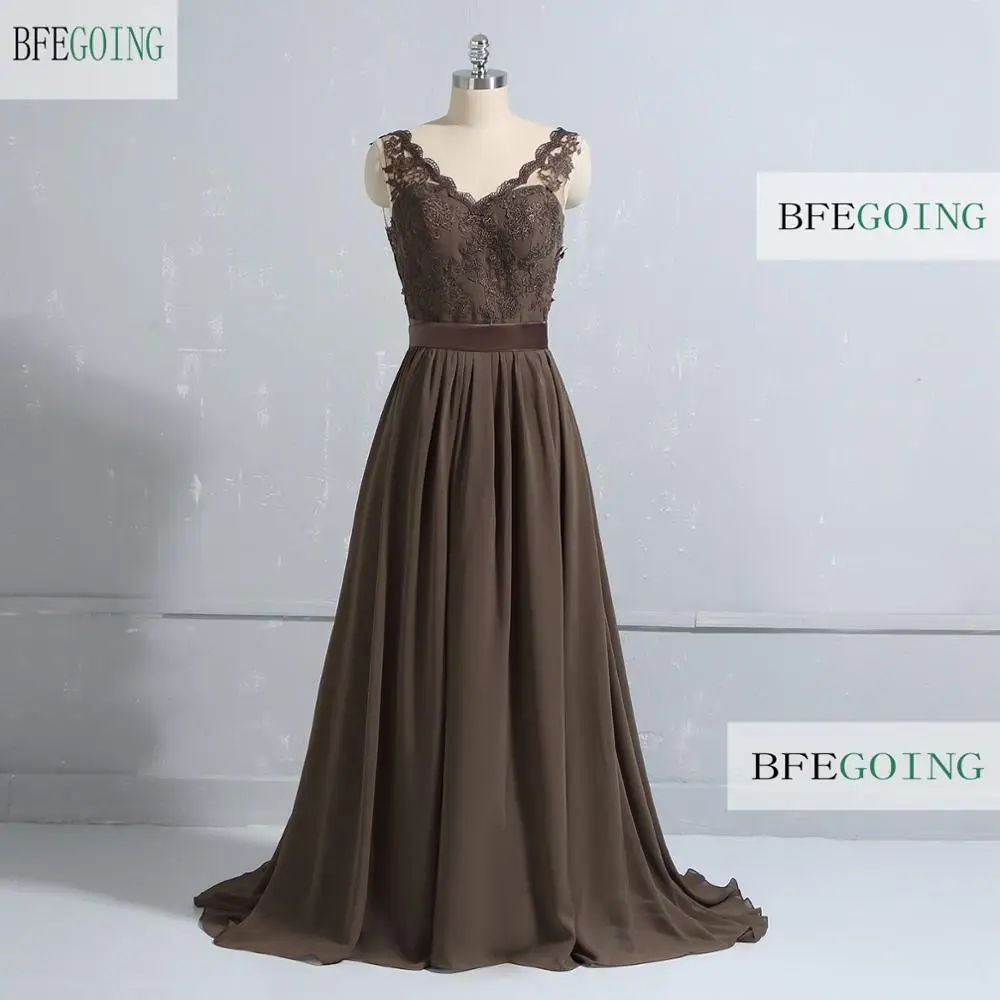 

Chiffon Lace V-Neck Sleeveless Floor-Length A-line Bridesmaid dress Custom made