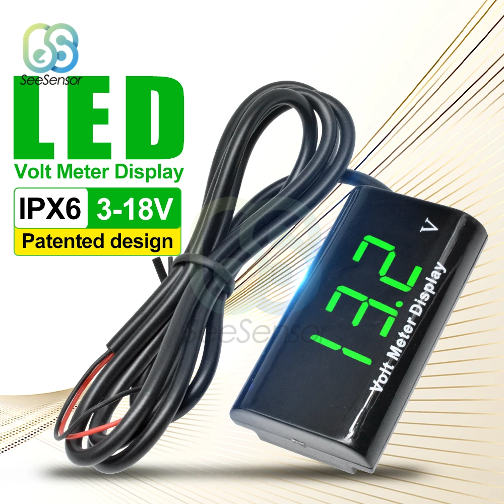 DC 3-18V IPX6 방수 LED 디지털 전압계 전압 게이지, 전압 표시기 모니터 감지기, 자동차 오토바이 패널 미터