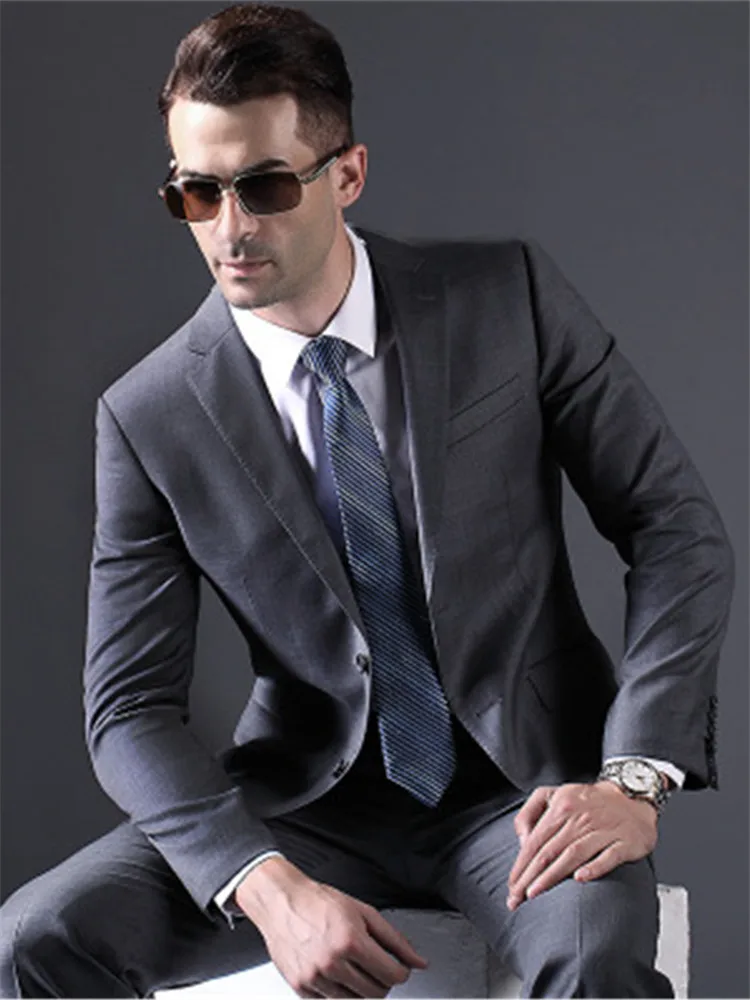 Мужской костюм Smolking Noivo Terno Slim Fit Easculino, вечерние костюмы для мужчин, серый костюм, одежда для свадебной вечеринки(пиджак+ брюки