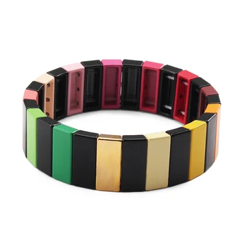 

Enamel Tile Beads Bracelet Stackable Rainbow Strech Bangle for Women Bracelet Valentines day Girlfriend Gifts