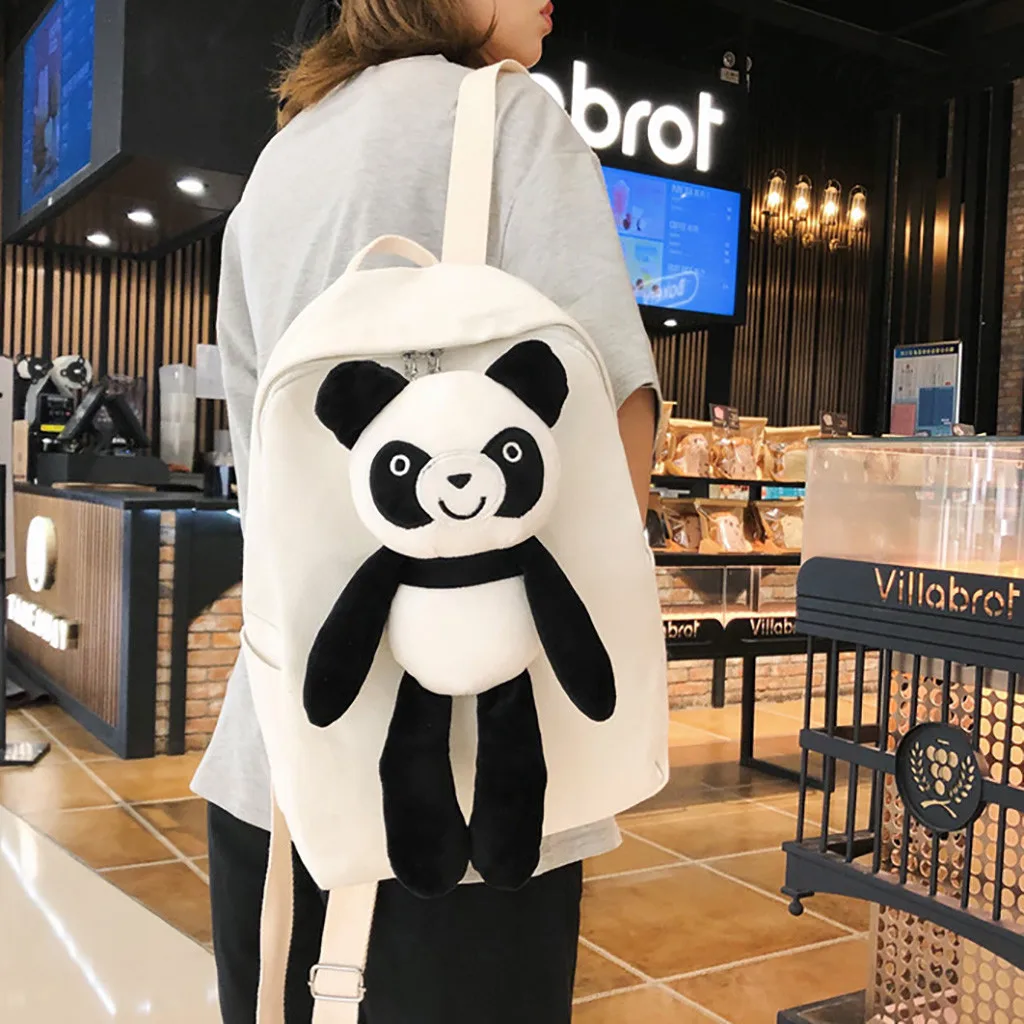 Panda Canvas Women Backpack High Capacity School Bag Student Adolescent Girl Backpack Female Rucksack Mochila Bagpack