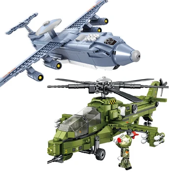

PANLOS Military Bricks Early Warning Aircraft Helicopter Building Blocks Peace Mission Pilot Action Figure Model Set Boy Toys
