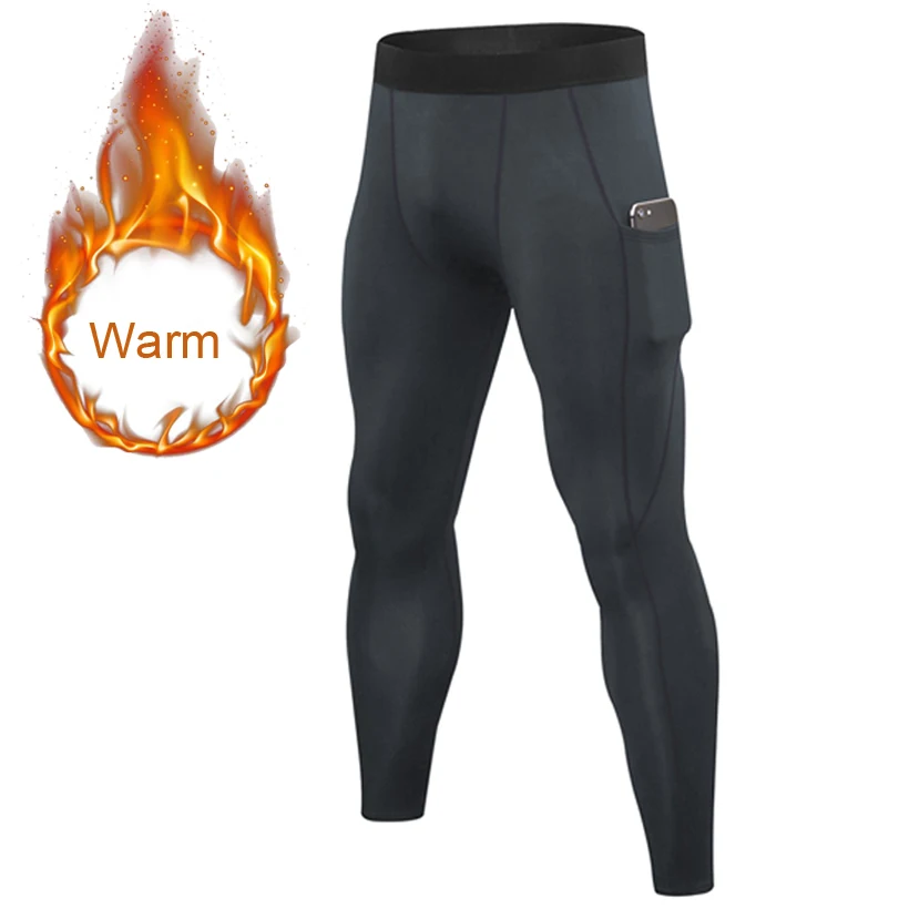 Warm Leggings Men's Tights Compression Pants With Pocket Men's