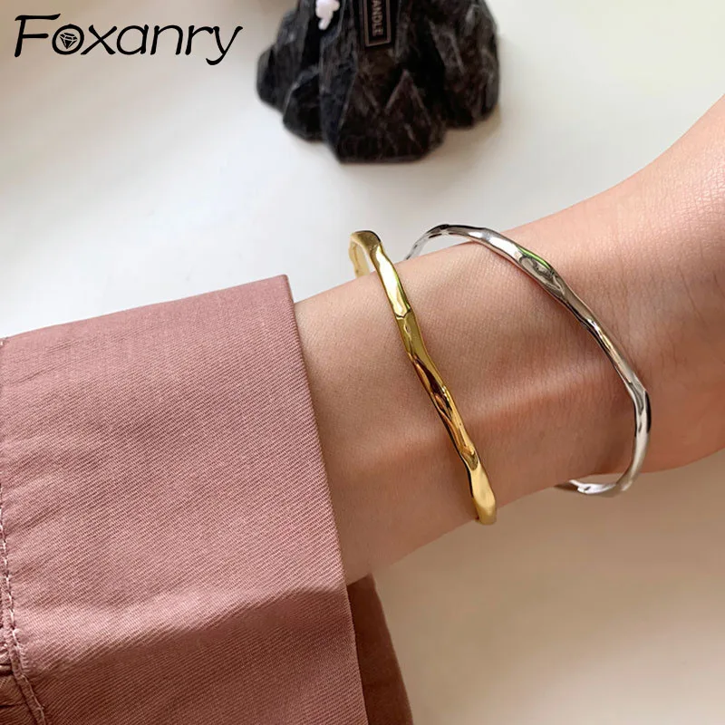 bangle bracelet Foxanry Stamp Bracelet for Women Vintage Irregular Texture Bangles Girl Party Jewelry Lover Gift