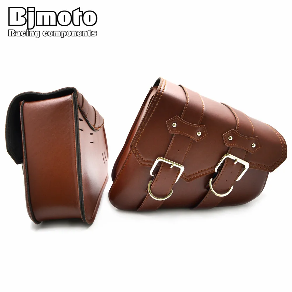 

BJMOTO Brown Motorcycle PU Leather Left Right Side Saddlebag Saddle Bag Luggage Tool Bags Storage For Harley Sportster