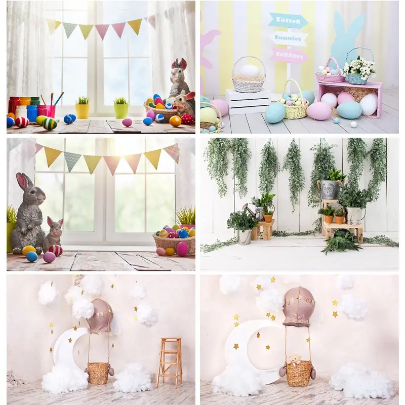 

SHUOZHIKE Spring Easter Photography Backdrop Rabbit Flowers Eggs Wood Board Photo Background Studio Props 2021318FH-51