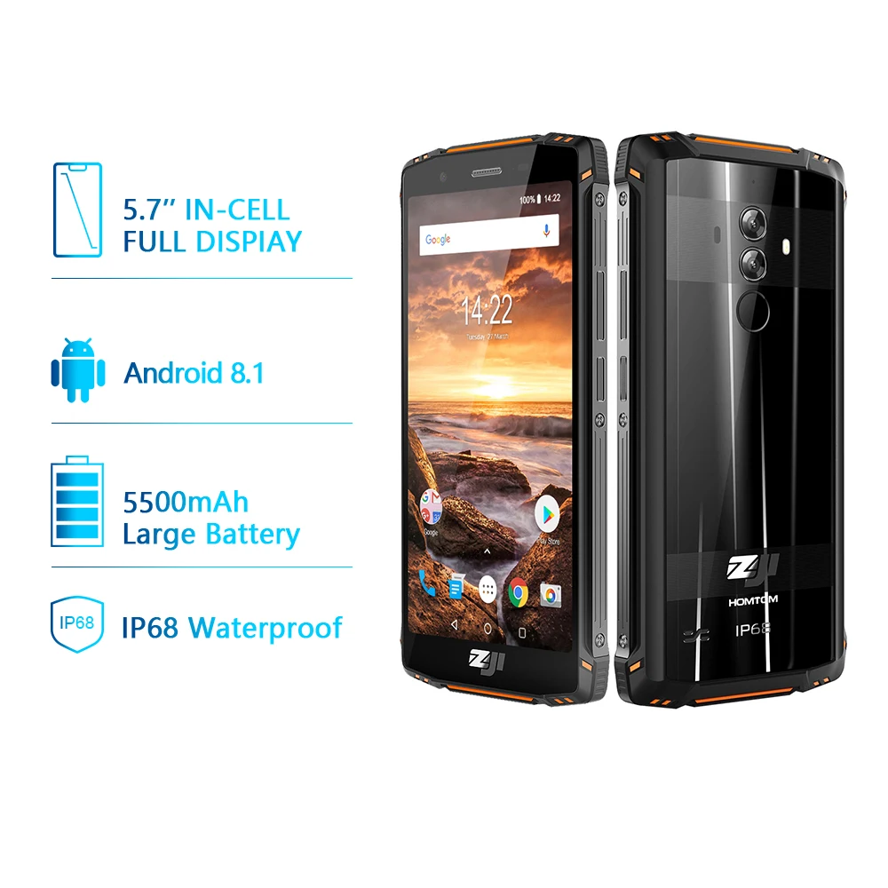  HOMTOM ZJI Z9 Helio P23 IP68 Waterproof 4G LTE Smartphone Octa Core 5.7 inch 6GB RAM 64GB ROM 5500m