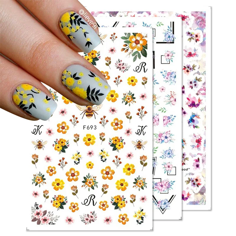 3DNailStickerFlowersLeavesNailArtDecorationStickersNailFoils