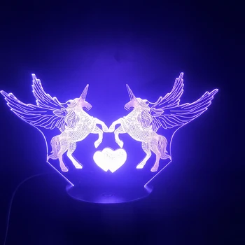 

Smart Phone Control Two Unicorns 3D LED Night Light Remote Table Desk Lamp 7 Colors Decor Children Bedroom Party Event Prize