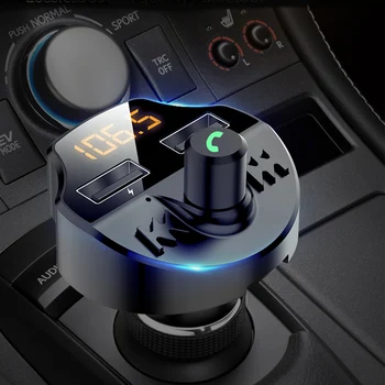

Car Fm Transmitter Bluetooth 5.0 Car Mp3 Player Modulator Adapter Battery Voltage TF Card Hands-free Dual USB Smart Chip T66