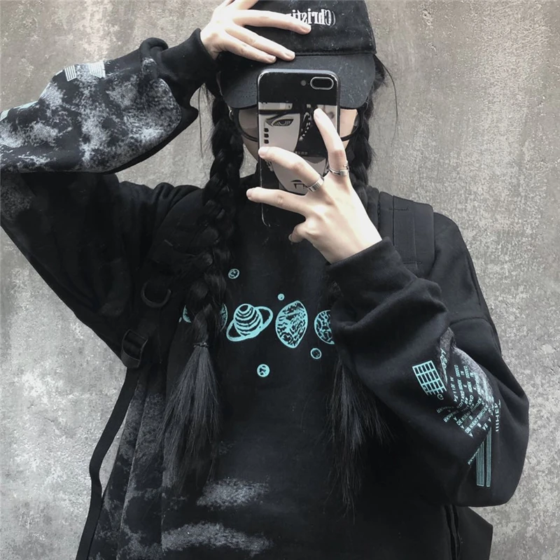 Галактика планета печати Tie Dye свободный свитер пуловер толстовки для женщин и мужчин Уличная Корейская одежда Harajuku зима КОНТРАСТ панк