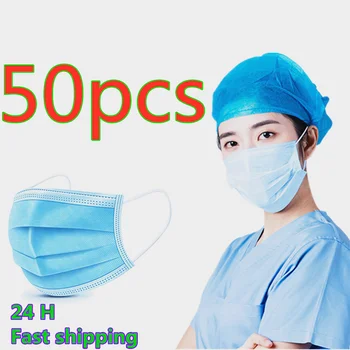 

50pcs Disposable Mask Protective Mouth Mask Non-woven Melt Blown Three-layer Mouth Mask men mask women mask 50pcs