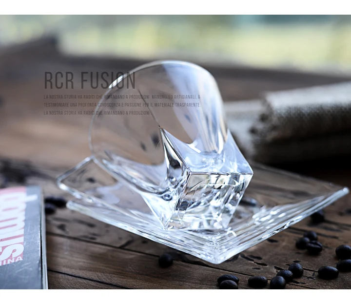Хрустальная Европейская кофейная чашка эспрессо ПРОСТАЯ ПРОЗРАЧНАЯ термостойкая стеклянная чашка для воды с кристаллами маленькая тарелка 2 шт./компл