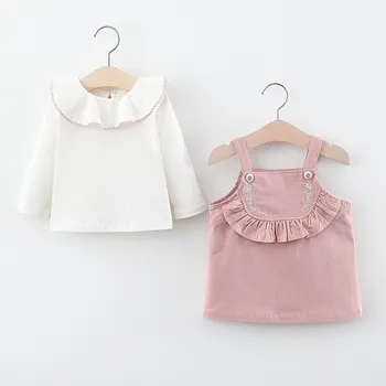 

DFXD Newborn Clothing Baby Sets Long Sleeve Doll Shirt+Embroidery Strap Dress Cotton Girl Outfit Kids Clothes Set Spring 6M-4T