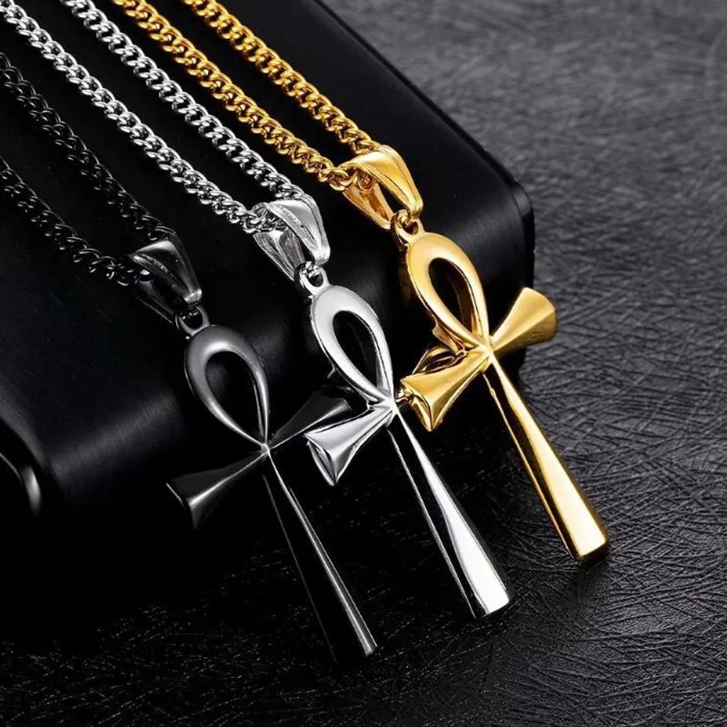 2021Retro Simple Shiny Egyptian Anka Cross Stainless Steel Life Symbol Pendant Necklace Hip Hop Rock Men And Women Jewelry Gifts | Украшения