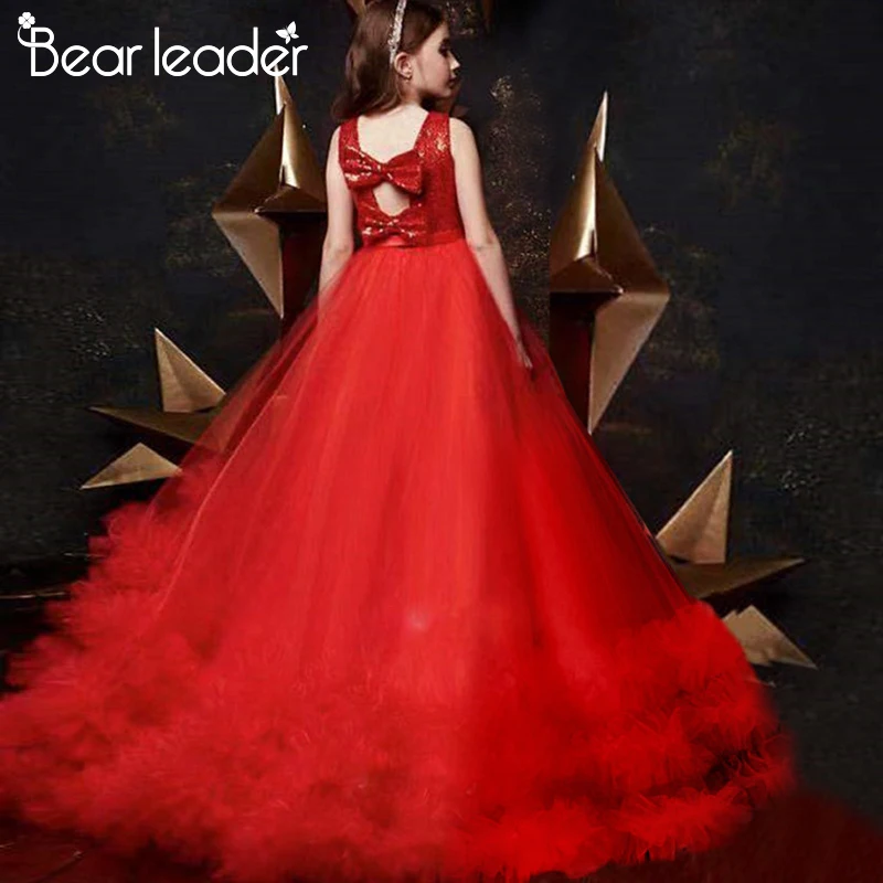 Bear leader/платья для девочек; Новое модное элегантное платье принцессы; праздничный костюм без рукавов с рюшами; нарядная детская одежда; vestido