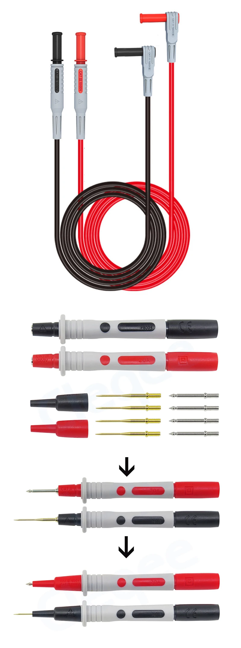 Fils De Test (sondes) Pour Multimètre TRIXES - Câbles De Remplacement Rouge Et Noir, Modèle YFT111A